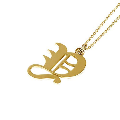 Women's Old English Initial Necklace 18K Gold Plated Stainless Steel Letter Pendant Gift - style: Y