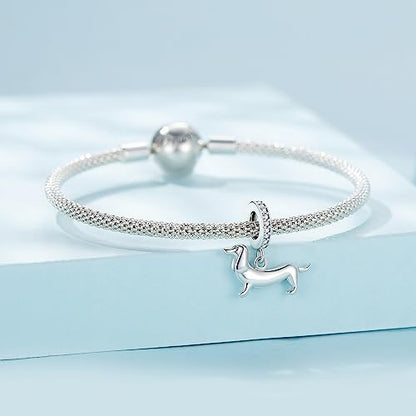 Hummingbird Charms For Bracelets 925 Sterling Silver Animal Dangle & Beads Butterfly Cat Beads Charms For Women Jewelry Gift - color: dachshund/wiener dog