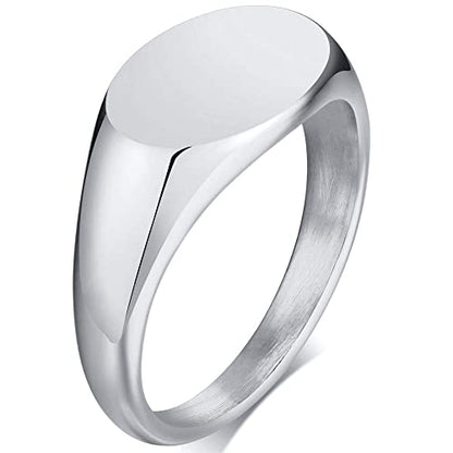 Jude Jewelers Stainless Steel Classical Simple Plain Oval Shape Signet Style Pinky Wedding Statement Promise Anniversary Ring
