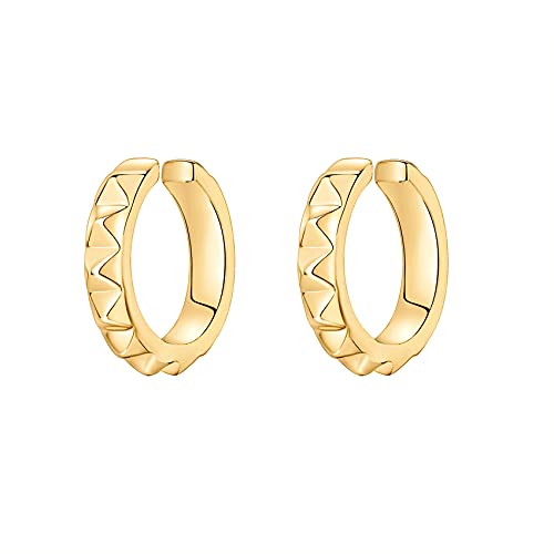 PAVOI 14K Gold Plated 925 Sterling Silver Round Huggie Ear Cuff Earrings for Women | Clip On Cartilage Cuff Earrings - style: Studded