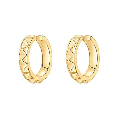 PAVOI 14K Gold Plated 925 Sterling Silver Round Huggie Ear Cuff Earrings for Women | Clip On Cartilage Cuff Earrings - style: Studded