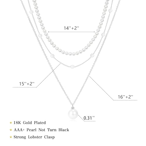 Pearl Necklaces for Women Trendy, 18K Gold/Silver Plated Layered Pearl Necklaces Dainty Pearls Choker Necklace and Earring Set Birthday Gifts for Mom Wife Daughter Sister Friends - color: Silver Pearl Necklace-3pcs