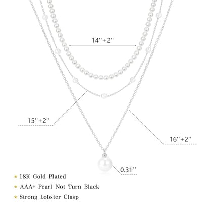 Pearl Necklaces for Women Trendy, 18K Gold/Silver Plated Layered Pearl Necklaces Dainty Pearls Choker Necklace and Earring Set Birthday Gifts for Mom Wife Daughter Sister Friends - color: Silver Pearl Necklace-3pcs