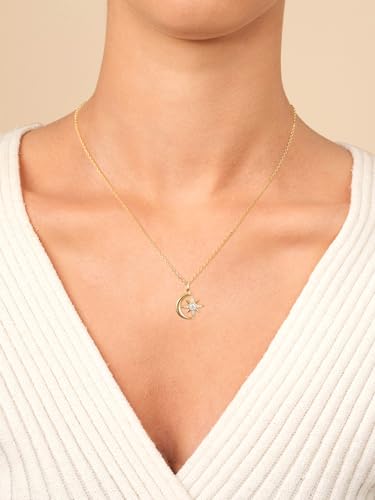 Color-D VVS1 Clarity Moissanite Star and Moon Necklace, 925 Sterling Silver Moonl Pendant with White Gold Plated, Birthday Christmas Valentine's Day Jewelry for Her - color: Yellow Gold