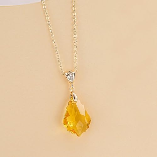 EVEVIC Teardrop Austrian Crystal Charm Pendant Necklace for Women | 14K Gold Plated,Adjustable Chain Fit,Elegant Teardrop Crystal,Gift Box Included,Perfect for Daily Wear and Special Events - color: Yellow