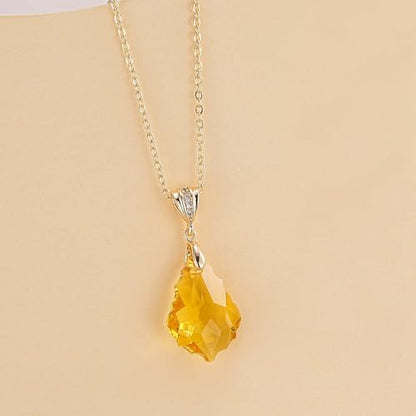 EVEVIC Teardrop Austrian Crystal Charm Pendant Necklace for Women | 14K Gold Plated,Adjustable Chain Fit,Elegant Teardrop Crystal,Gift Box Included,Perfect for Daily Wear and Special Events - color: Yellow