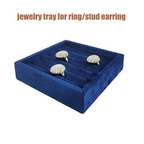 SCIKHETF Velvet Ring Earrings Studs organizer Tray Small Ring Insert Display Tray 5 Slots Stackable (Dark Blue) - color: Dark Blue