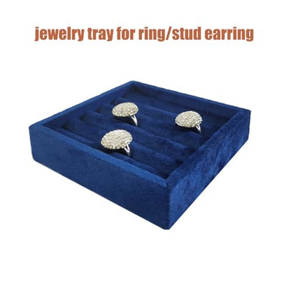 SCIKHETF Velvet Ring Earrings Studs organizer Tray Small Ring Insert Display Tray 5 Slots Stackable (Dark Blue) - color: Dark Blue