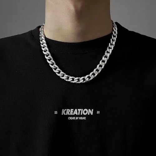 Miami Curb Cuban Link Chain for Men 9mm/12mm Width Chunky Hip Hop Necklace Curb Chains Length Chain 20"/22" for Men Women - color: Silver 12mm-