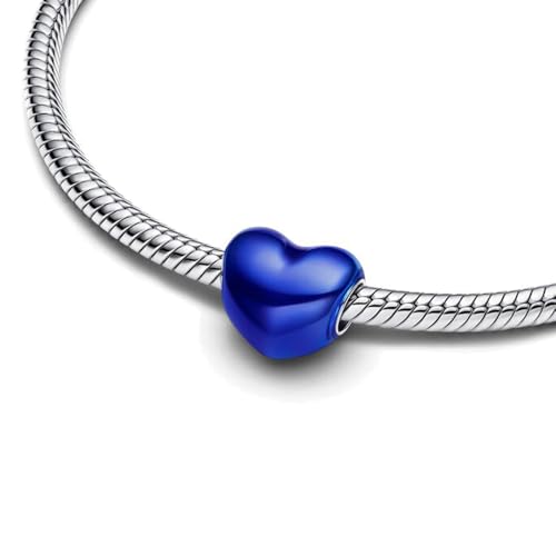 S925 Sterling Silver Enamel Colorful Heart Charm Fit Bracelets Necklaces | Black Pink Blue Green Red Enamel Heart Charms DIY Fashion Holiday Jewelry Gift Valentines Day & Anniversary for Women - color: Silver-1496