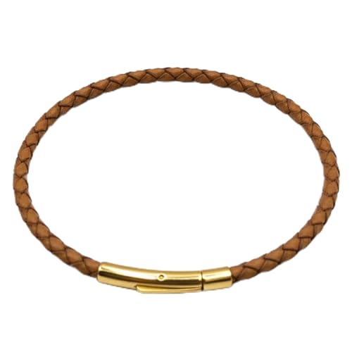 Leporem Premium Brown Braided Leather Bracelet 18K Gold Plated Minimalist Everyday Jewelry Secure Push Lock Clasp Luxury Gift Box