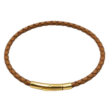 Leporem Premium Brown Braided Leather Bracelet 18K Gold Plated Minimalist Everyday Jewelry Secure Push Lock Clasp Luxury Gift Box
