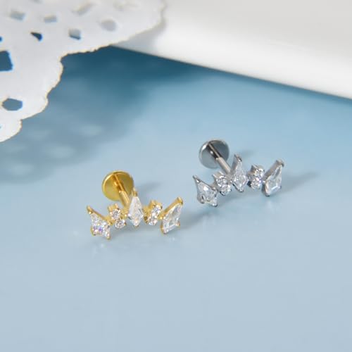 Lantine G23 Titanium Helix Piercing Jewelry Opal 16g Flat Back Stud Earrings Climber Labret Cartilage Tragus Daith Piercing Jewelry - color: 5 Cz-Gold, size: 16g 8mm