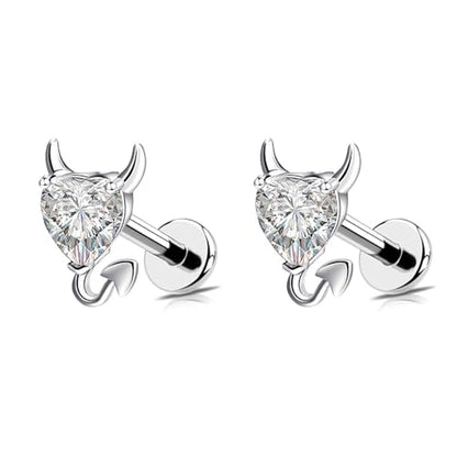 18G Little Devil Heart Lip Ring Stainless Steel Cubic Zirconia Labret Jewelry for Monroe Medusa Tragus Nose Conch Helix Hypoallergenic Cartilage Earring Stud Bar Body Jewelry for Women - color: Clear