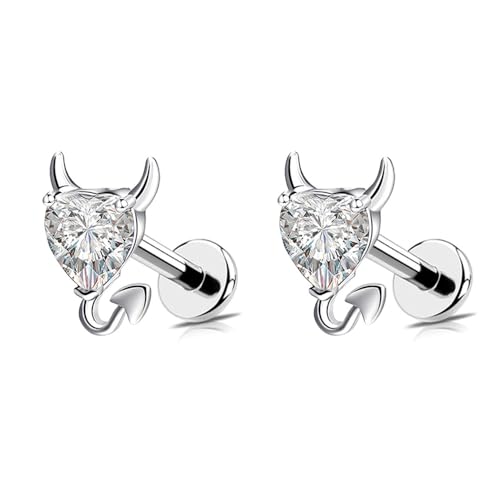 18G Little Devil Heart Lip Ring Stainless Steel Cubic Zirconia Labret Jewelry for Monroe Medusa Tragus Nose Conch Helix Hypoallergenic Cartilage Earring Stud Bar Body Jewelry for Women - color: Clear