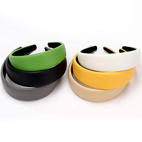 LONEEDY 1.7 Inch Leather Hard Headband Wide Padded Headband Hairband for Women (White) - color: White