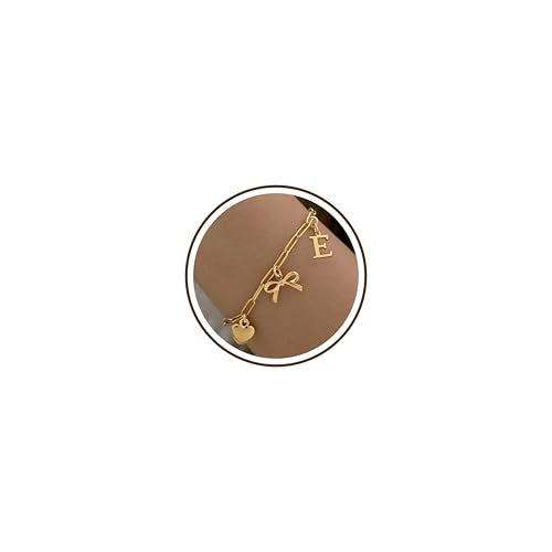 14K Gold Plated Bracelet for Women Simple Jewelry Initial A-Z Bracelet Dainty Chain Gifts for Women Birthday Unique Dainty Letter Charm Bracelet with Bow Anniversaries Gifts for Mother Her Jewelry Gift - style: E