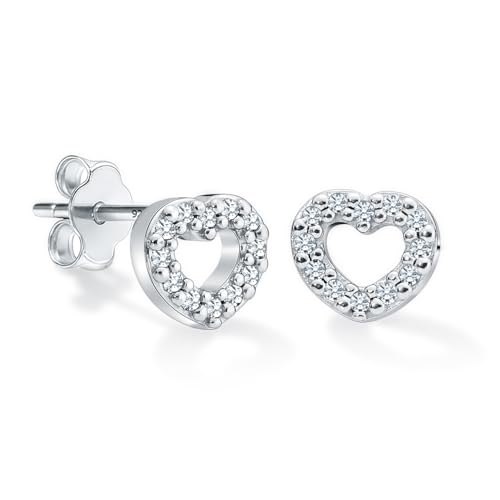 LeCalla 925 Sterling Silver CZ Stud Earrings for Women | Cubic Zirconia Halo & Heart Stud Earring | Rhodium-Plated Silver Jewelry for Her Mom Wife - color: Open Heart Studs