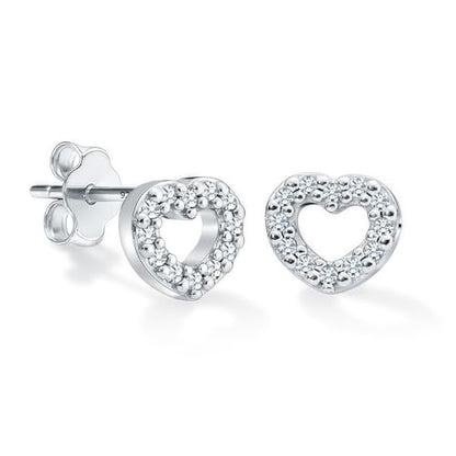 LeCalla 925 Sterling Silver CZ Stud Earrings for Women | Cubic Zirconia Halo & Heart Stud Earring | Rhodium-Plated Silver Jewelry for Her Mom Wife - color: Open Heart Studs