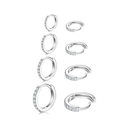3 Pairs 925 Sterling Silver Small Hoop Earrings for Women Men | Cubic Zirconia, 14K White Gold Plated Huggie Hoop Earrings, Hypoallergenic - style: Aa-silver 6/8/10/12mm