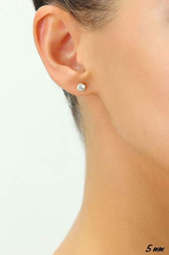 14k White Gold Solitaire Round Cubic Zirconia Stud Earrings with Pushbacks - style: 5mm