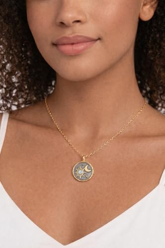 Gold Sun Moon and Stars Pendant Necklace with Birthstone Crystals as Center of Sun, Two-Tone Stainless Steel, Celestial Theme, Astrology Gift for Women, 16-20 Inch Adjustable Cable Chain - color: October Pink Tourmaline