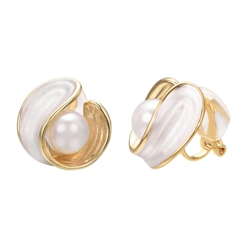 Yoursfs Large Clip On Pearl Earrings for Women Faux Ivory Pearl Earrings 18K Gold Plated Earring Wedding Jewelry - style: Gold-plated white pearl clip earrings