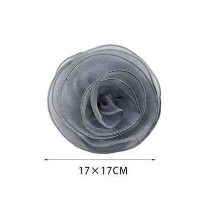 10inch Extra Large Flower Brooch Pin for Women Fashion Dainty Organza Satin Fabric Big Camellia Brooches Lapel Pins Wedding Dance Party Dress Accessories Exaggerated Jewelry Gift - color: 6 inch Grey
