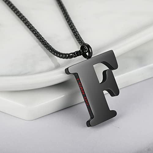 Initial 26 Letter A to Z Pendant Necklace for Teen Women Men 24" Chain | Large Alphabet Letter Personalized Charm Pendant,Engraving Red 'I CAN DO ...' on Back - style: F
