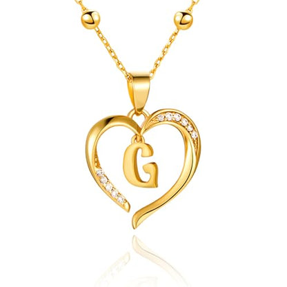 Cicy Bell Womens Heart Initial Necklace 18k Gold Plated | Personalized Letter Pendant, 17.7'' with 2'' Extender - color: Style 2-G-Gold