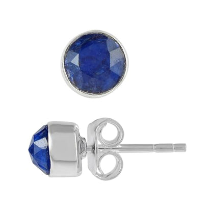 5 MM Natural Gemstone 925 Sterling Silver Hypoallergenic Studs Earrings Jewelry for Women Dainty Trendy Antiqued Silver Birthstone Earrings Jewelry Gifts for Women and Her - color: Blue Sapphire