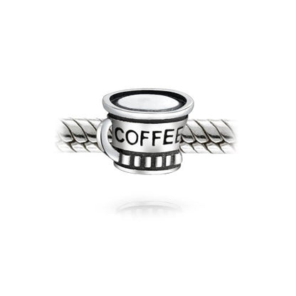 Bling Jewelry .925 Sterling Silver Latte Travel Mug Cup Coffee & Bookkeeper Accountant Math Student Calculator Charm Bead for Bracelet (Set of 2)