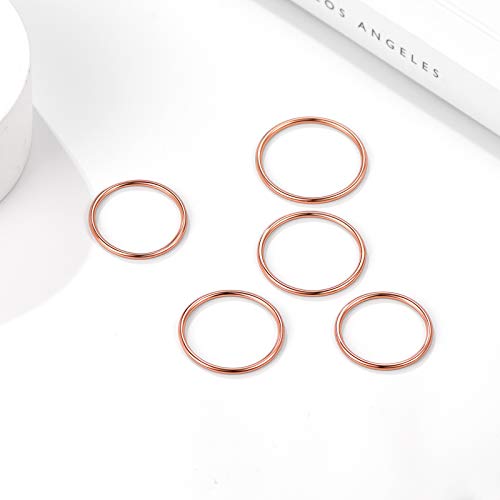 PROSTEEL Stainless Steel Rings Set, Women's Plain Band Knuckle Stacking Midi Rings Comfort Fit, Silver/Gold/Rose Gold/Black Tone, Multi Size #4-#12 - color: J 5 pcs-Rose Gold Plated Sterling Silver
