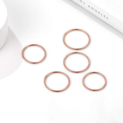 PROSTEEL Stainless Steel Rings Set, Women's Plain Band Knuckle Stacking Midi Rings Comfort Fit, Silver/Gold/Rose Gold/Black Tone, Multi Size #4-#12 - color: J 5 pcs-Rose Gold Plated Sterling Silver