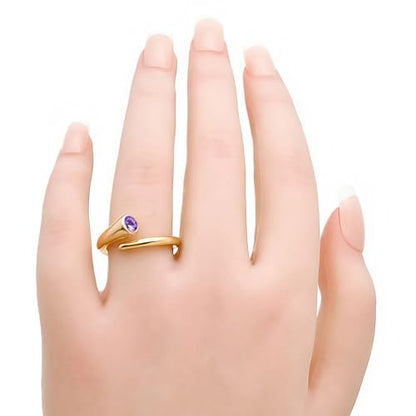 18K Gold Filled Non-Tarnish Bypass Ring for Women – Modern Open Band With Multi Gemstone Ring – Minimalist Adjustable Statement Jewelry - color: Amethyst
