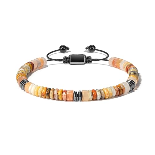 Natural Stone Beaded Bracelet for Men Women Boho Adjustable - color: Yellow Aventurine