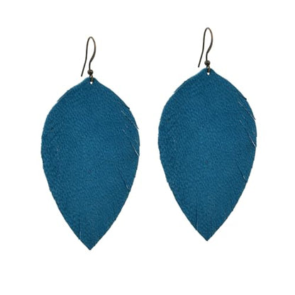 Handmade Genuine Leather Earrings for Women – Long Teardrop Boho Dangles, Lightweight Statement Fashion Jewelry - style: Autumns-Turquoise Blue