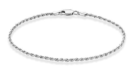 Miabella Italian 925 Sterling Silver 2mm, 3mm Rope Bracelet for Women Men | Fine Jewelry, Solid, Diamond-Cut, Braided Chain, Made in Italy - style: 2mm - Length 8 Inches