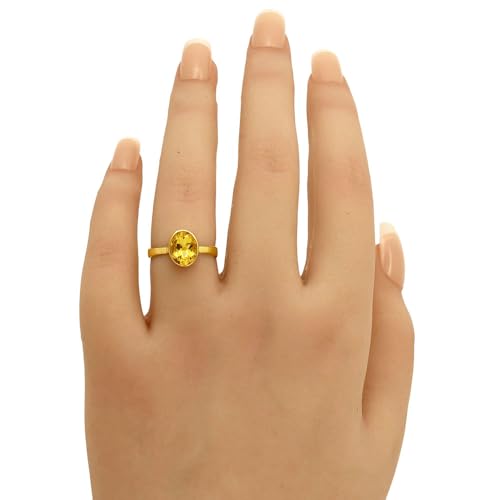 18K Gold Filled Non-Tarnish Ring for Women – Oval Multi Gemstone Solitaire Band – Classic Birthstone Jewelry for Everyday Wear - color: Citrine