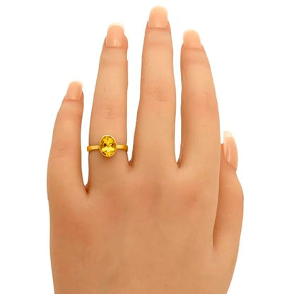 18K Gold Filled Non-Tarnish Ring for Women – Oval Multi Gemstone Solitaire Band – Classic Birthstone Jewelry for Everyday Wear - color: Citrine