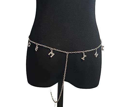 Women Sexy Rhinestone Waist Body Chain Crytal Sexy Letter Pendant Belly Waist Chain T-string Thong Body Jewelry - color: Gemini Letter