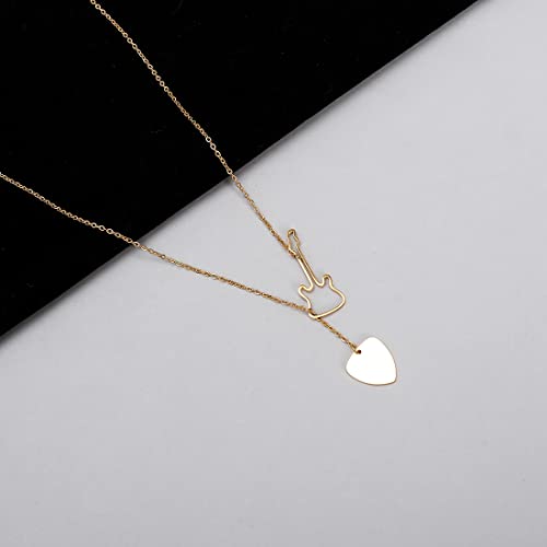 18K Gold Plated Stainless Steel Bee Honeycomb Pendant Necklace, Adjustable Y Lariat Conch/Guitar/Horseshoe Necklace for Women - color: Gold, style: Guitar