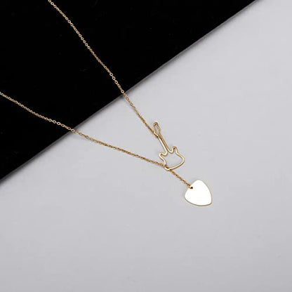 18K Gold Plated Stainless Steel Bee Honeycomb Pendant Necklace, Adjustable Y Lariat Conch/Guitar/Horseshoe Necklace for Women - color: Gold, style: Guitar