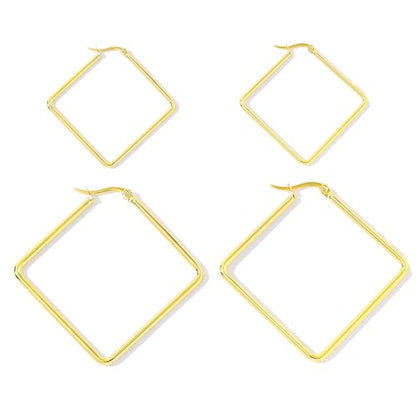 Hoop Earrings for Women - 18K Gold Plated Copper Minimalist Jewelry, Hypoallergenic Lightweight Design Fashion Statement Accessories for Daily Wear & Gifts - size: 34mm+57mm