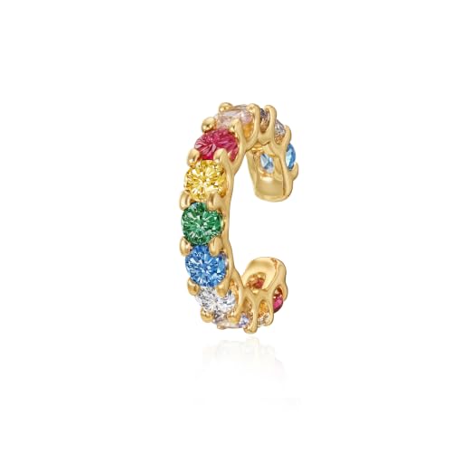 Gold Ear Cuff for Women Non Piercing | Cuff Earrings, 14K Gold Plated, Colorful Cubic Zirconia Pave, Pearl, Clover, Cartilage Earrings Trendy Jewelry, Single - color: Rainbow