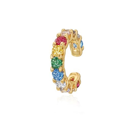 Gold Ear Cuff for Women Non Piercing | Cuff Earrings, 14K Gold Plated, Colorful Cubic Zirconia Pave, Pearl, Clover, Cartilage Earrings Trendy Jewelry, Single - color: Rainbow