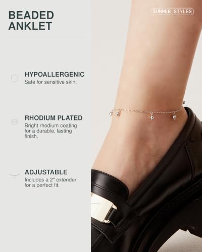 PAVOI 14K Gold Plated Anklet for Women - Trendy Link Chain Ankle Bracelet Summer Jewelry - Boho Dainty Anklets with Cubic Zirconia, Beaded, Evil Eye, Star, Station, Pearls Adjustable Gold Jewelry - style: Dot
