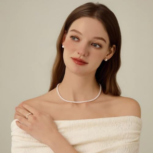 White Genuine Freshwater Cultured Pearl Necklace For Women And Men | Full Sizes from 3mm to 14mm Freshwater Pearls, AAA Grade & Above, A Love Gift Choice For Anniversaries And Birthdays - size: 4-5mm 16+2in