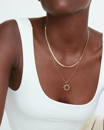 Moodear Gold Necklace for Women 14K Gold Plated Chain Necklace | Gold Chunky Necklace, Dainty Cuban Link Paperclip Chain Layered Necklace, Trendy Fashion Gift for Women Daily Wear - style: Sun pendant chain necklace