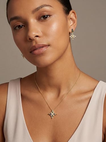 Celestial Star Moon Pendant Necklaces for Women Trendy, 14K Gold Plated Dainty Charm Necklaces with Green Blue Zircon, Gold Pendant Necklace for Wedding & Everyday Wear - style: Starburst Necklace